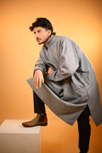 Steel Grey Dotted winter Pheran for men 
