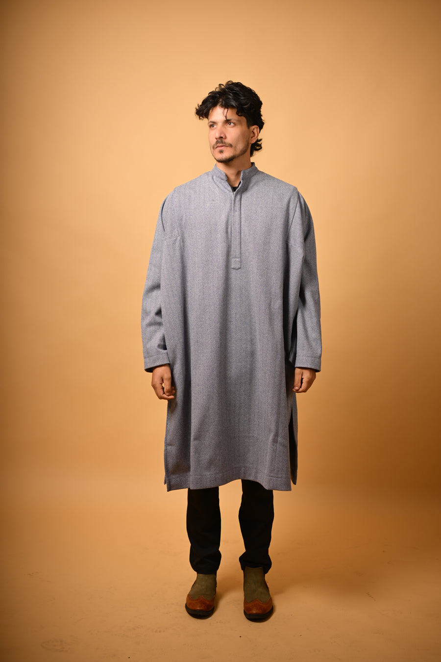 Steel Grey Herringbone winter Pheran for men 
