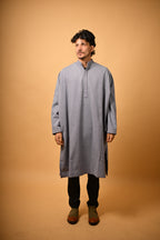 Steel Grey Herringbone winter Pheran for men 
