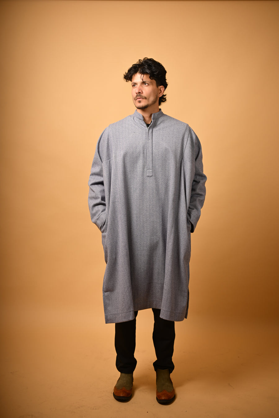Steel Grey Herringbone winter Pheran for men 
