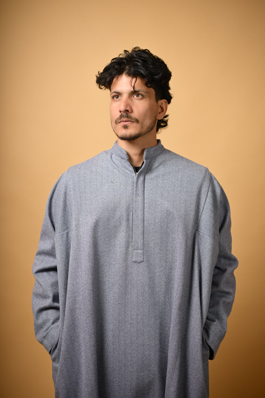 Steel Grey Herringbone winter Pheran for men 
