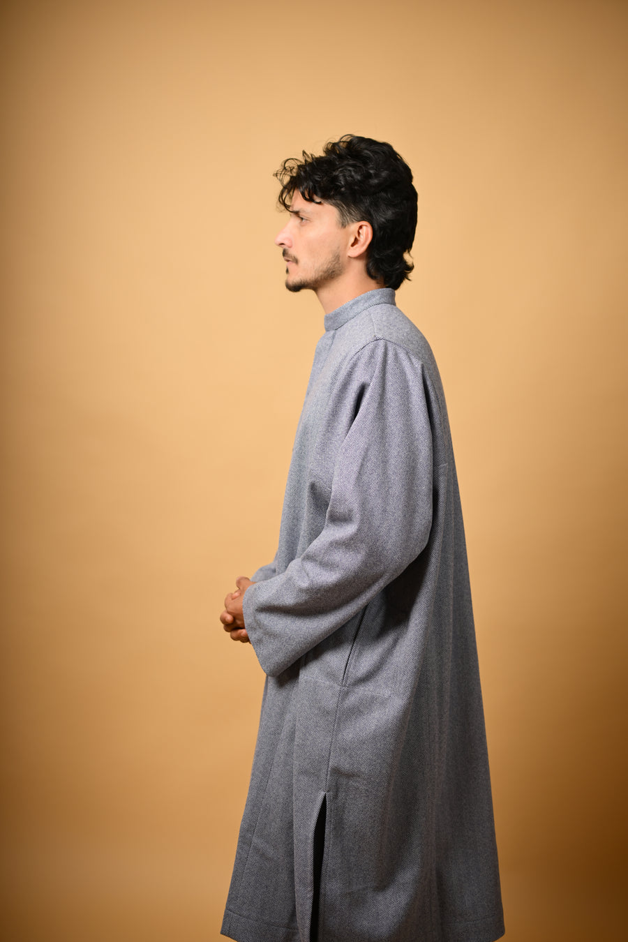 Steel Grey Herringbone winter Pheran for men 
