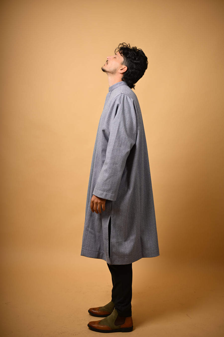 Steel Grey Herringbone winter Pheran for men 
