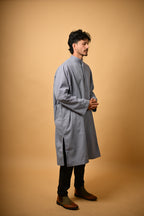 Steel Grey Herringbone winter Pheran for men 
