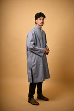 Steel Grey Herringbone winter Pheran for men 

