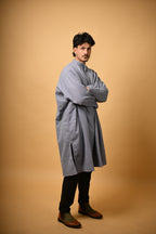 Steel Grey Herringbone winter Pheran for men 
