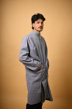 Steel Grey Herringbone winter Pheran for men 
