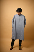 Steel Grey Herringbone winter Pheran for men 
