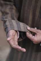 baraqah stripped herringbone brown winter pheran for men