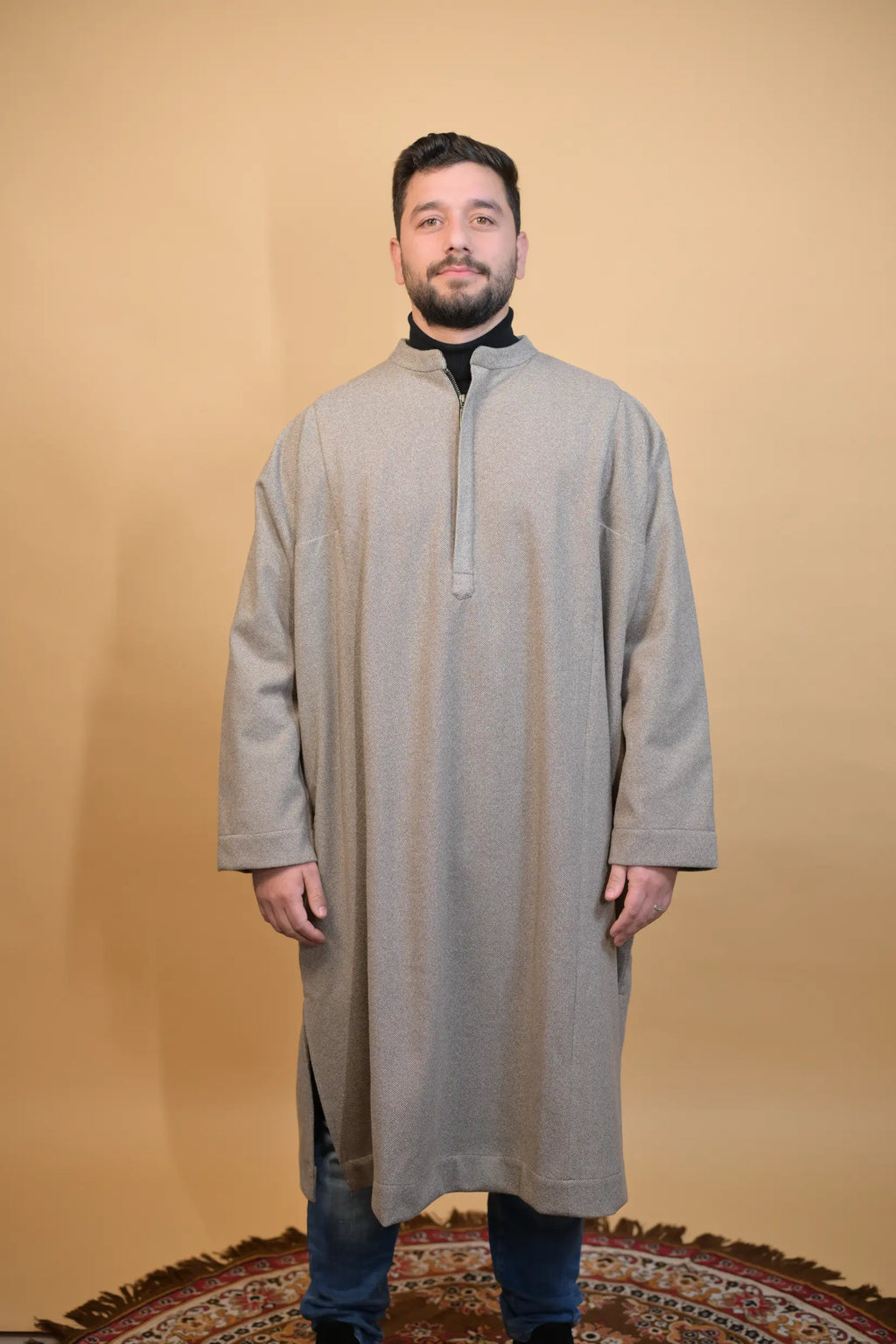 baraqah tea pink dotted winter pheran for men 