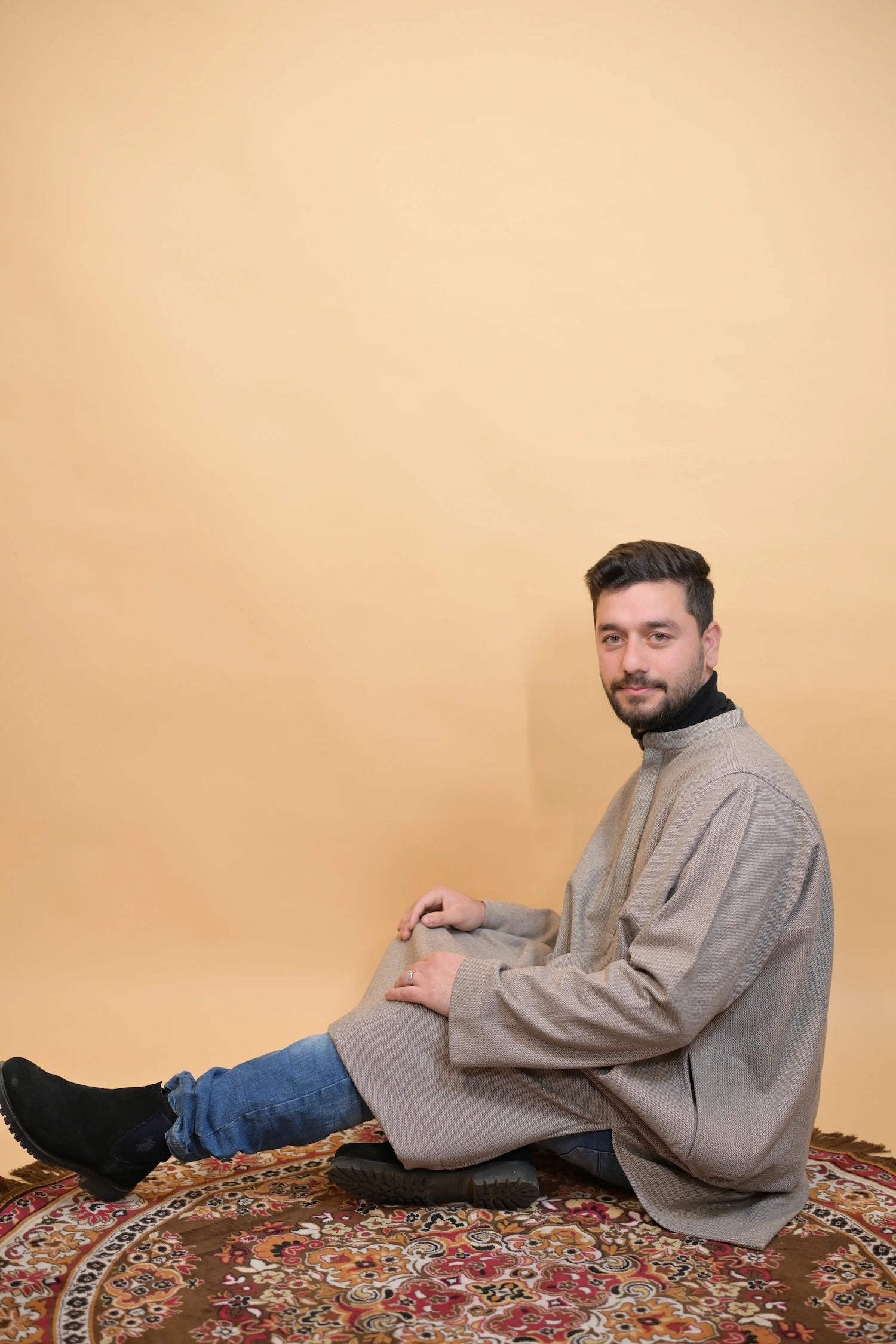 baraqah tea pink dotted winter pheran for men 