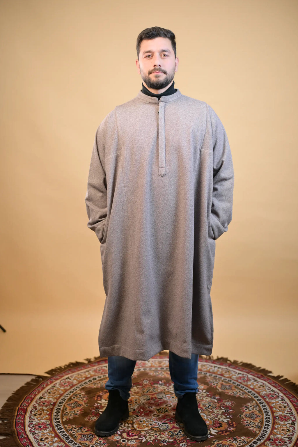 baraqah vibrant tea pink dotted winter pheran for men 