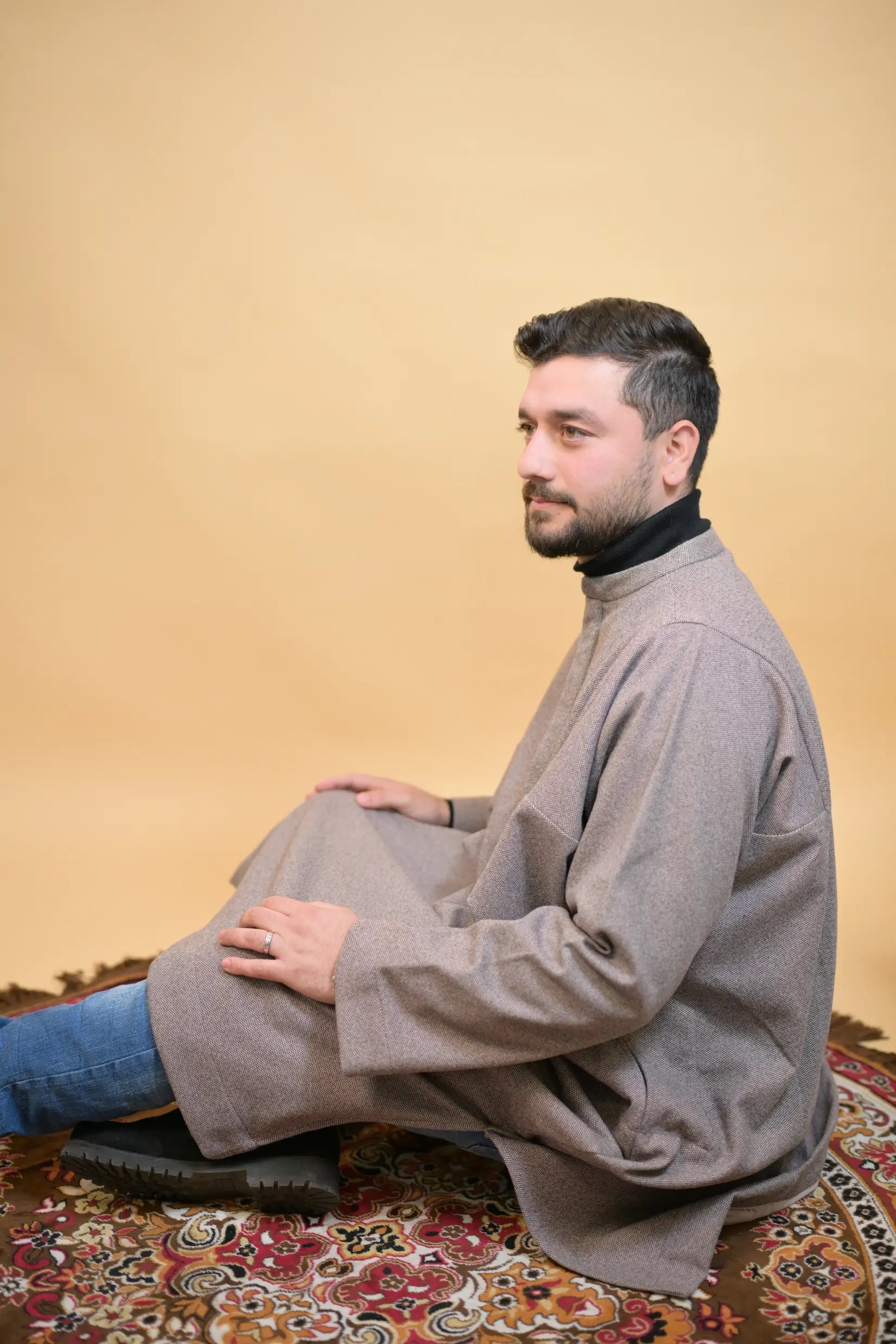 baraqah tea pink dotted winter pheran for men 
