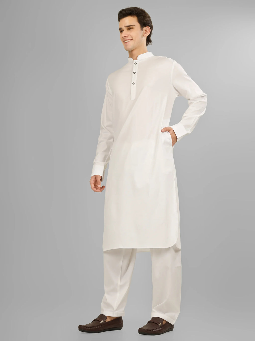 white stretch kameez shalwaar for men 