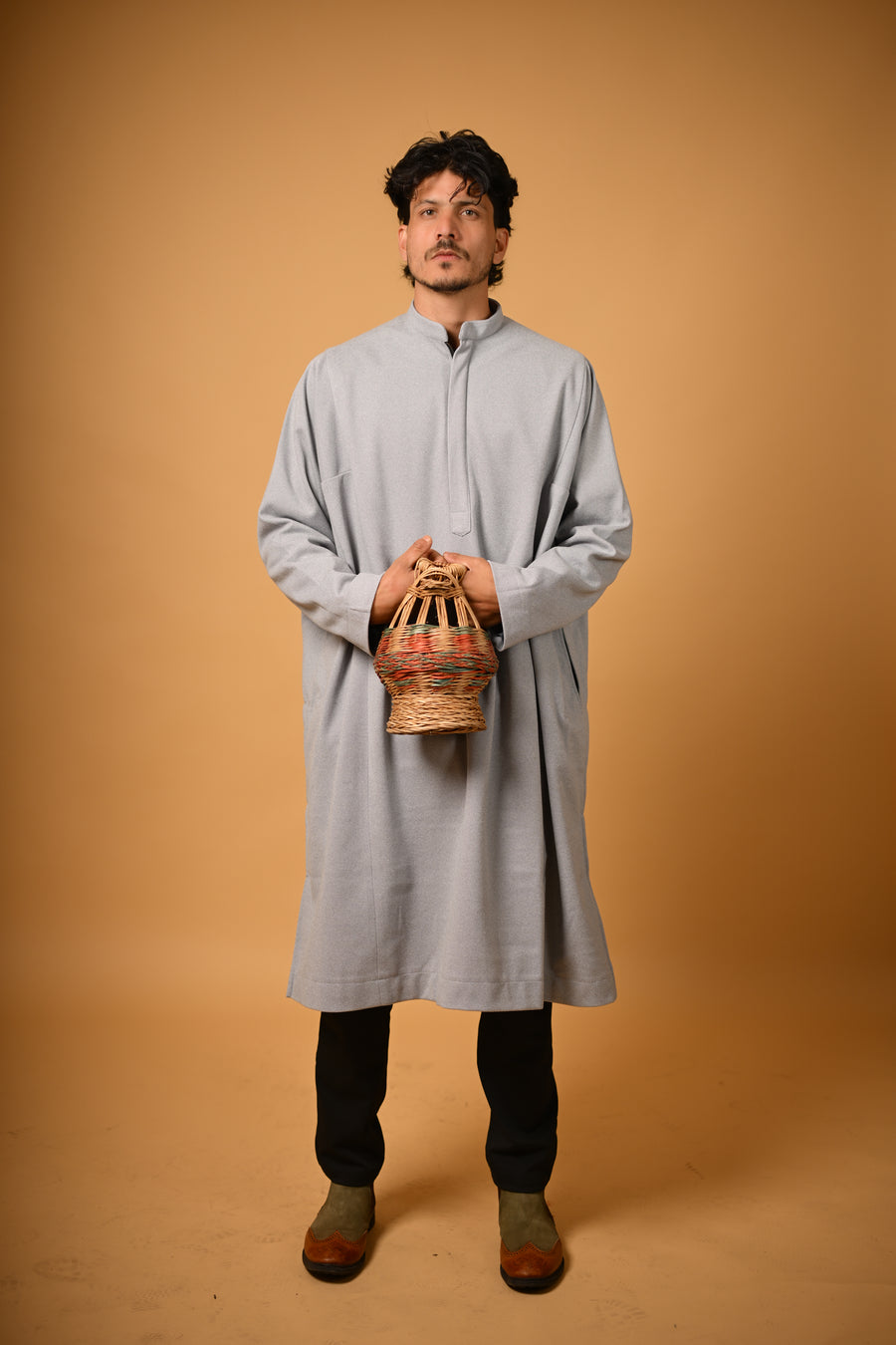 Whitish Grey Dotted winter Pheran for men 
