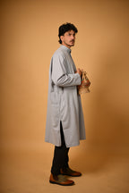 Whitish Grey Dotted winter Pheran for men 
