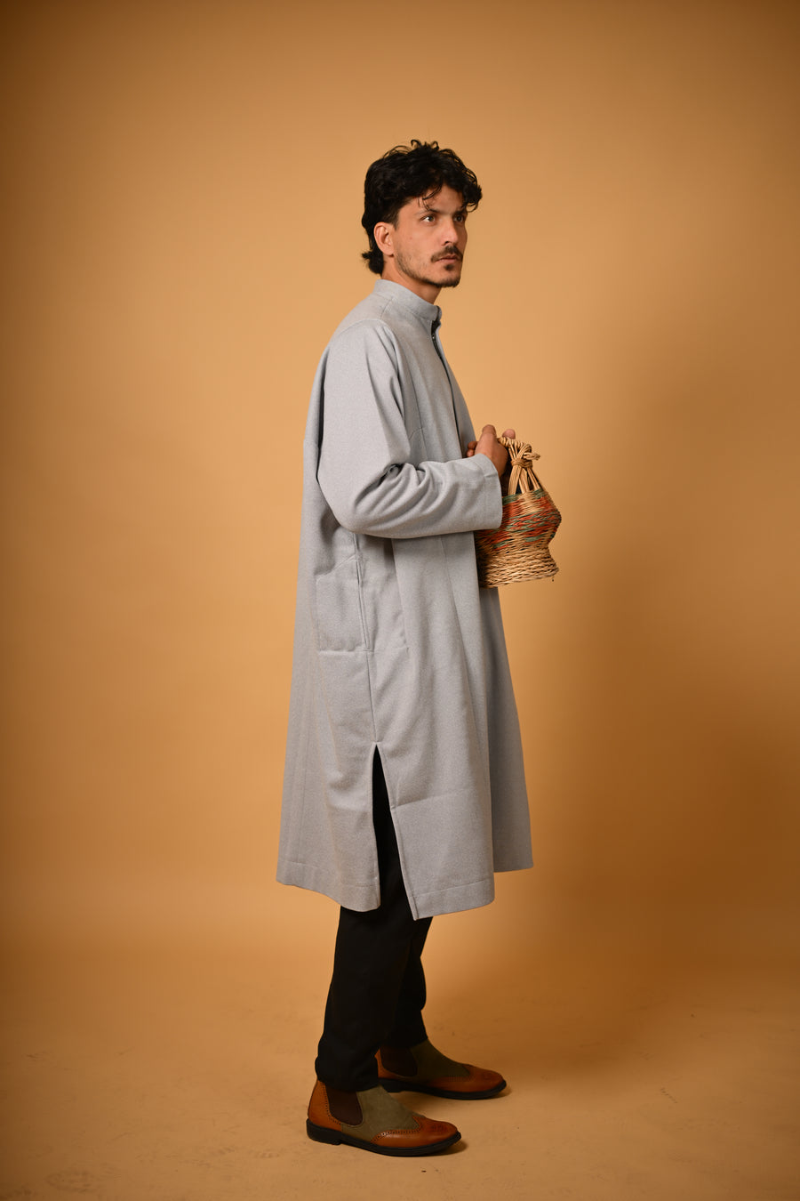 Whitish Grey Dotted winter Pheran for men 

