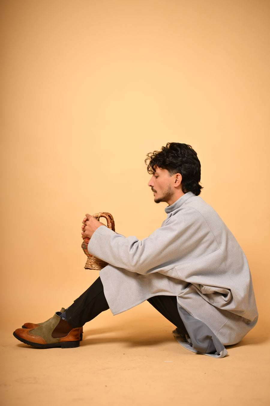 Whitish Grey Dotted winter Pheran for men 
