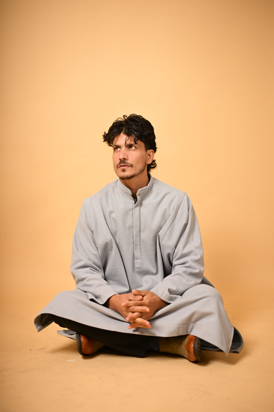 Whitish Grey Dotted winter Pheran for men 
