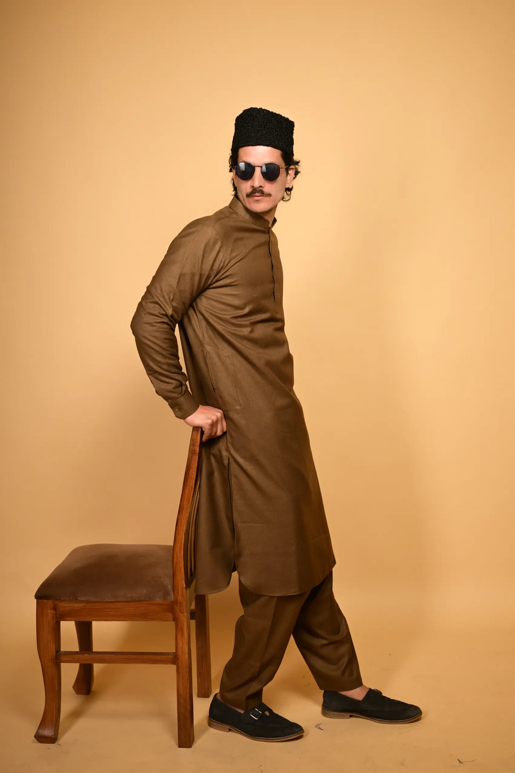wooden color pathan kameez shalwaar for men 