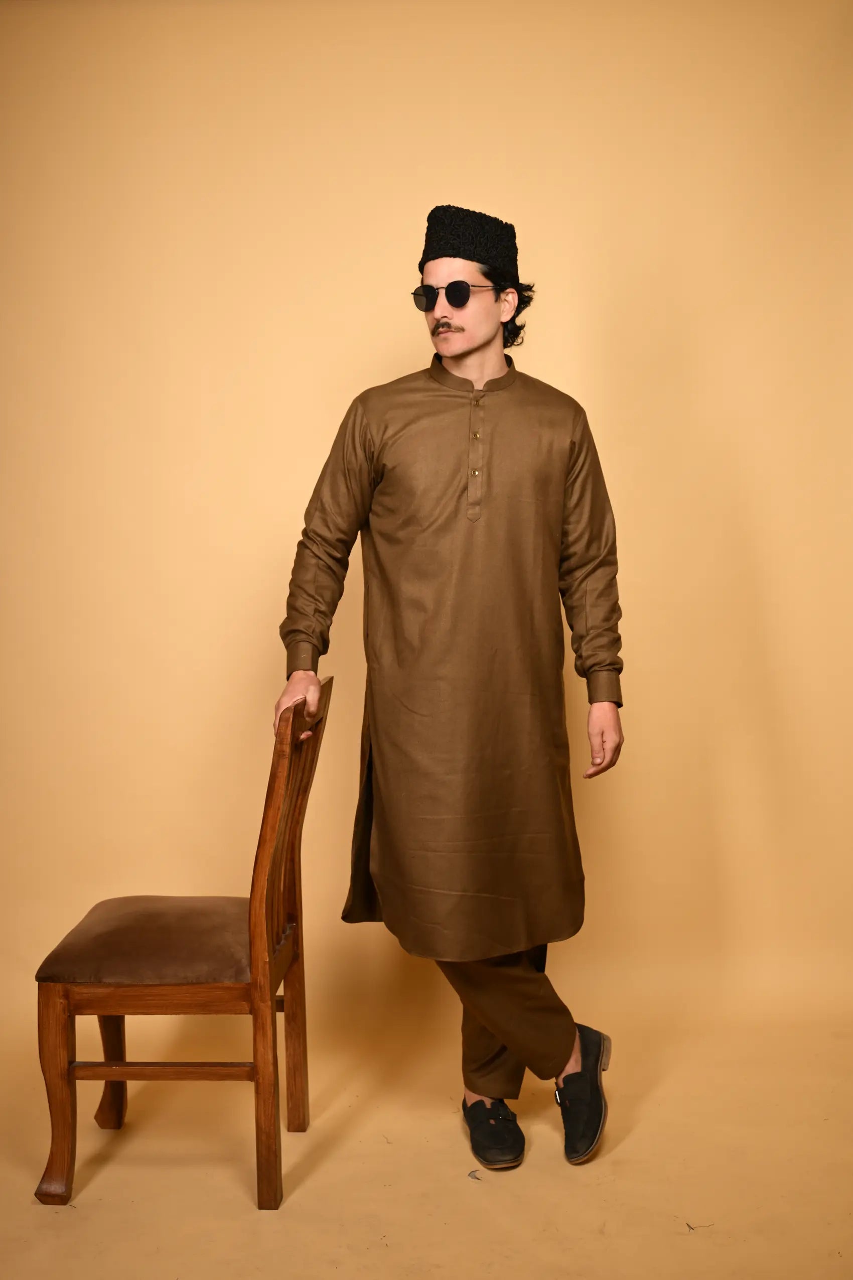wooden color pathan kameez shalwaar for men 