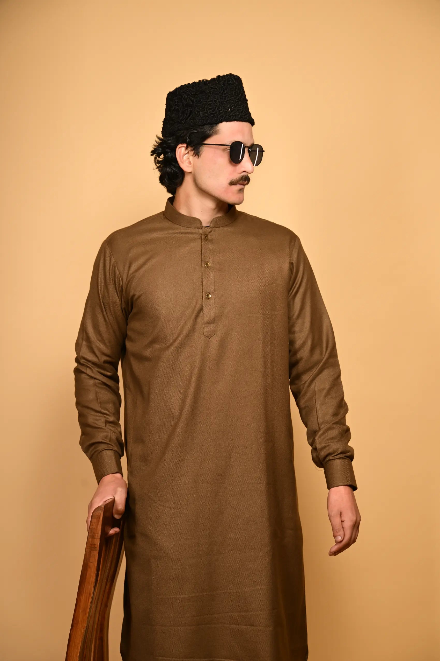 wooden color pathan kameez shalwaar for men 