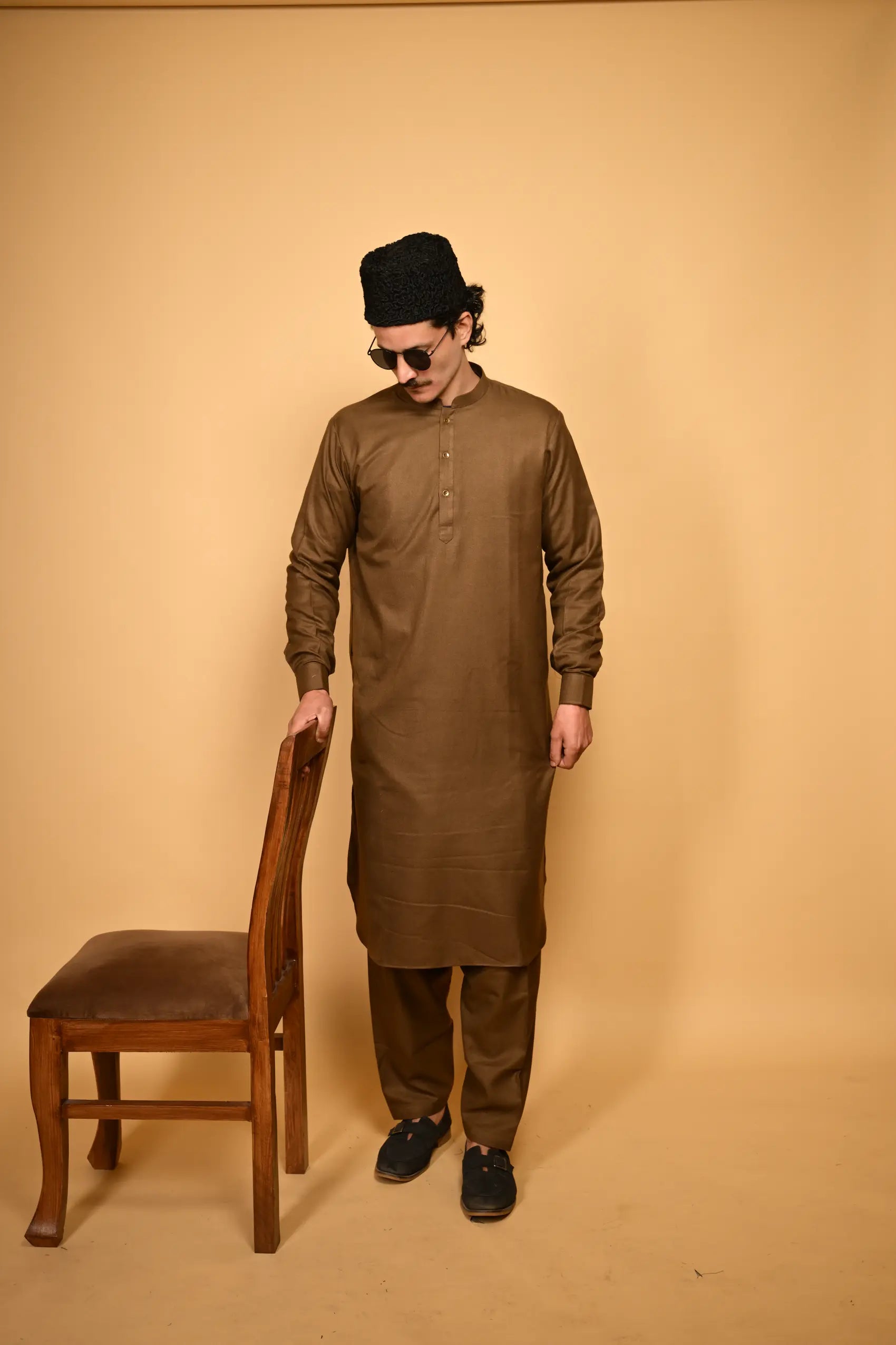 wooden color pathan kameez shalwaar for men 