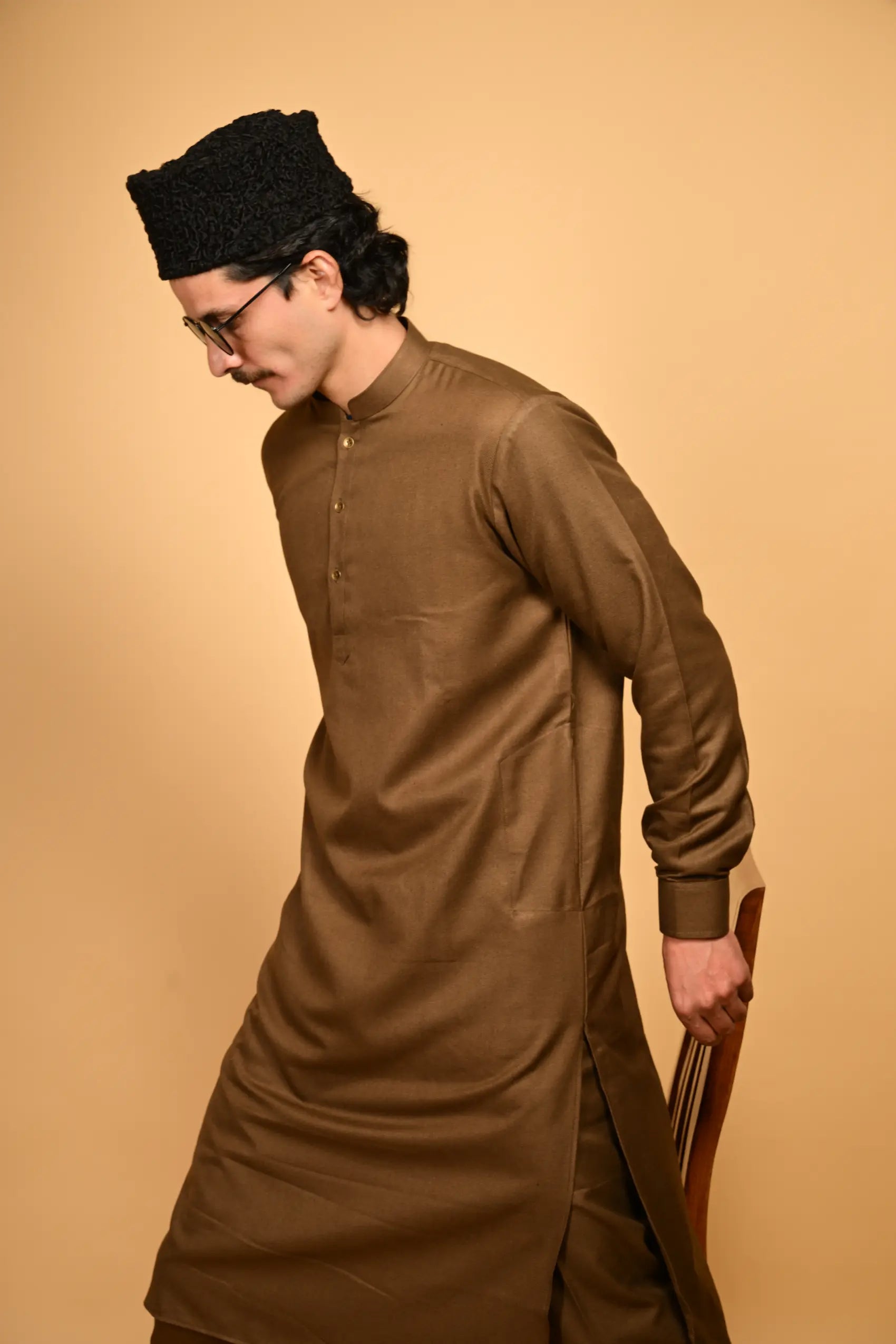 wooden color pathan kameez shalwaar for men 