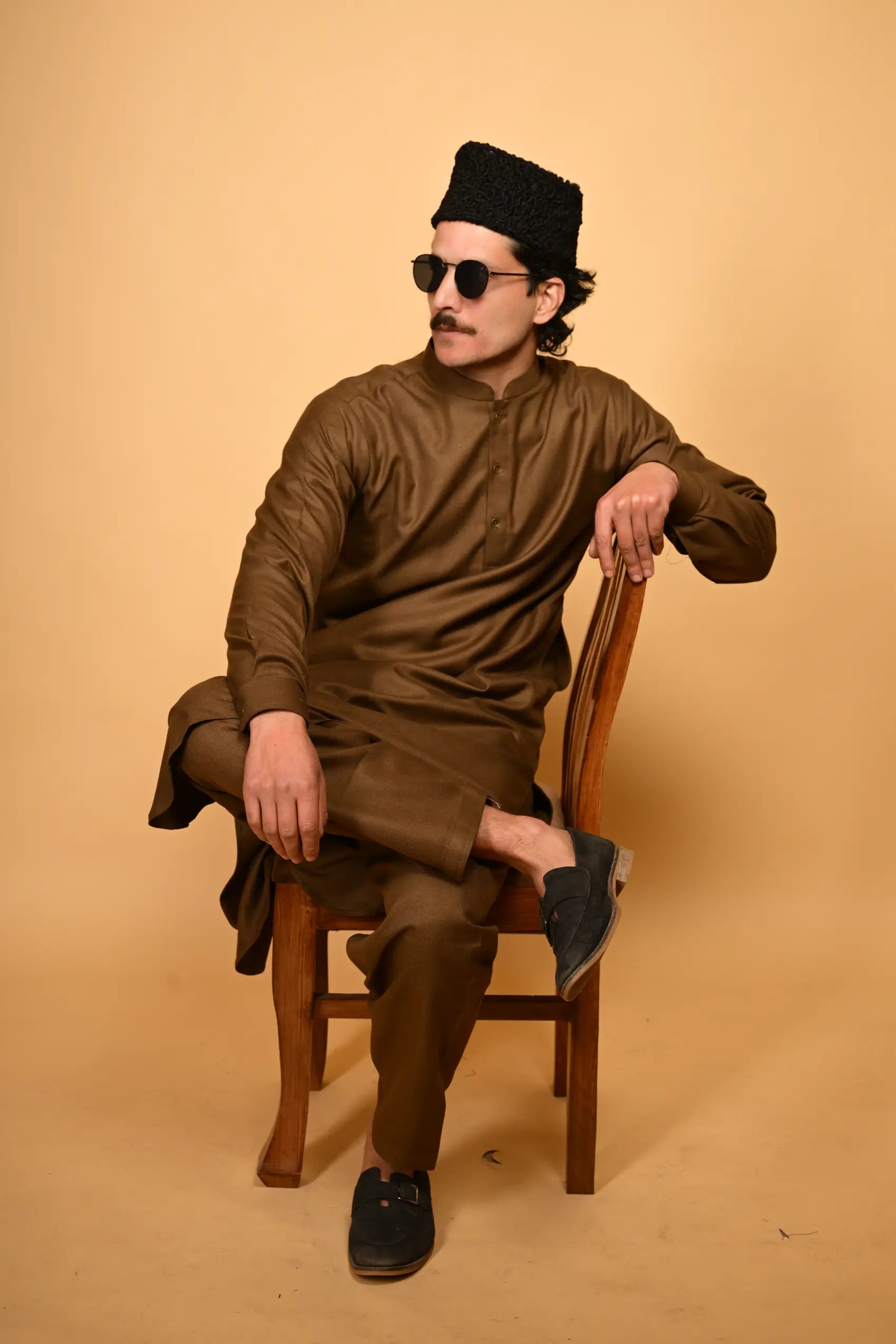 wooden color pathan kameez shalwaar for men 