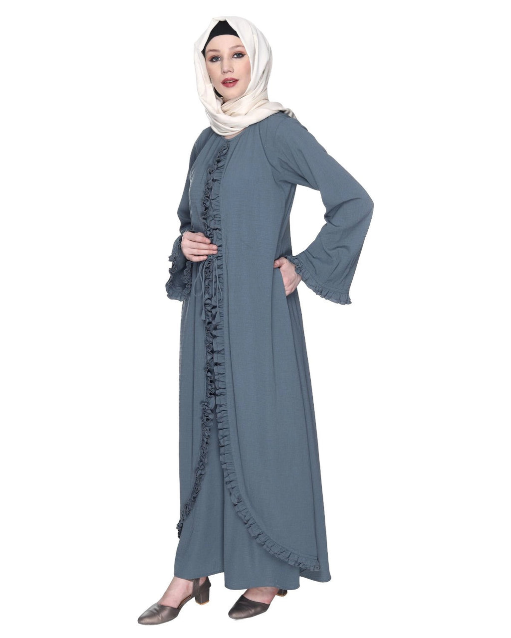 baraqah female grey color modest fashion abaya for women