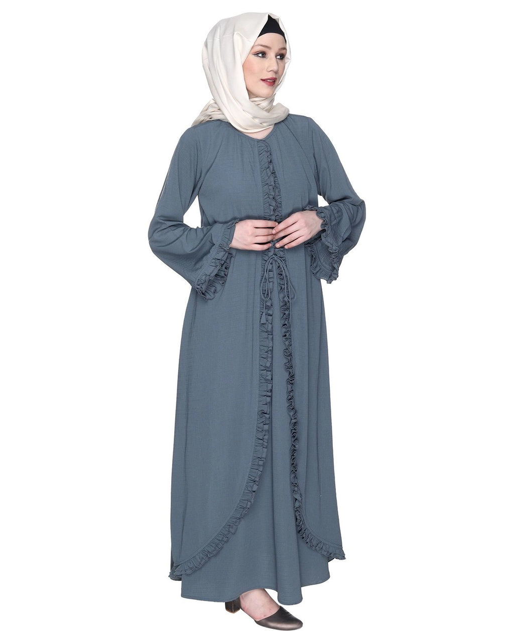 baraqah female grey color modest fashion abaya for women