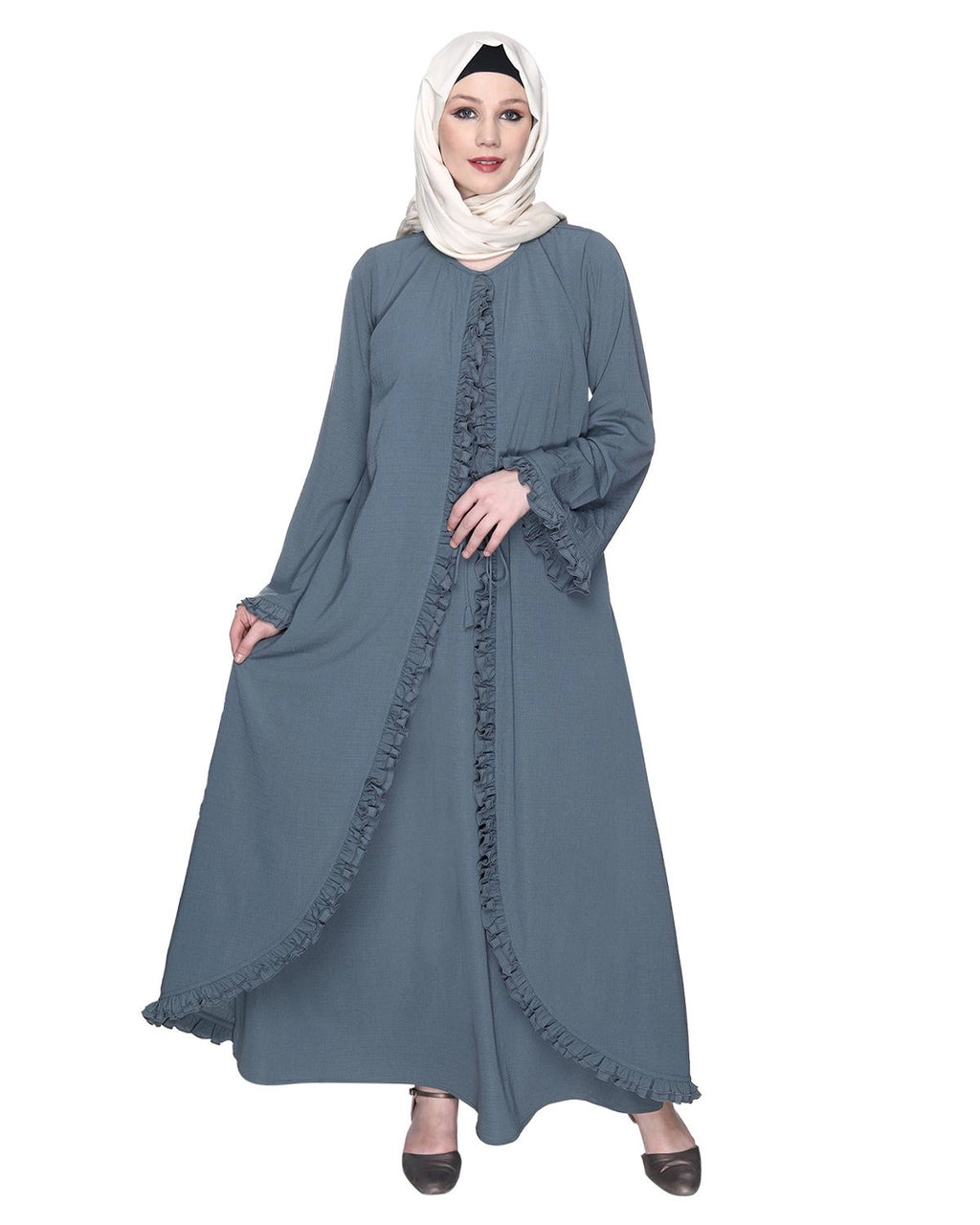 baraqah female grey color modest fashion abaya for women