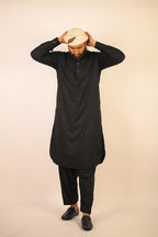 black color summer kurta pajama for men 