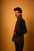 Coffee Brown Houndstooth Woollen Waistcoat for men 

