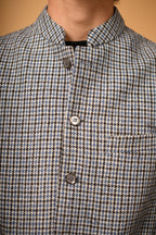 Sky Blue With Black Mini Check Woollen Waistcoat for men
