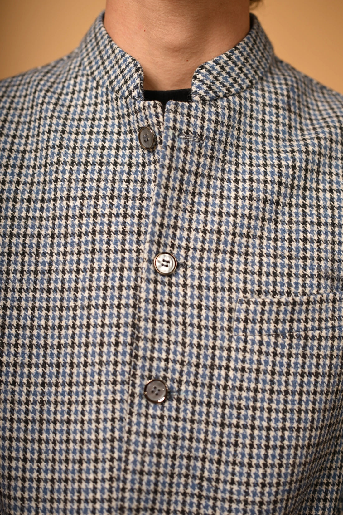 Sky Blue With Black Mini Check Woollen Waistcoat for men
