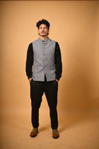 Sky Blue With Black Mini Check Woollen Waistcoat for men
