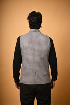Sky Blue With Black Mini Check Woollen Waistcoat for men

