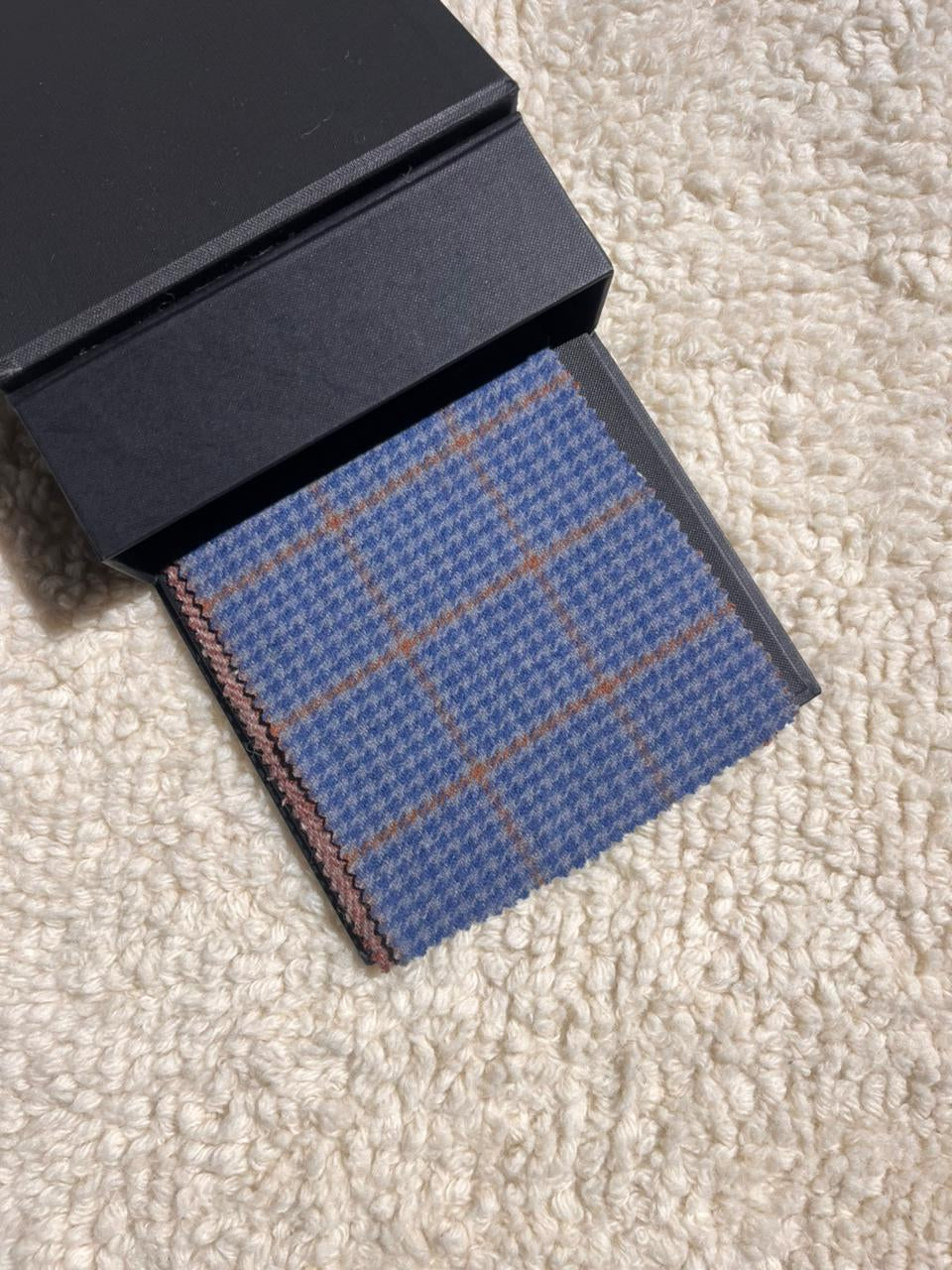 Dusty Blue With Tan Houndstooth Handmade Tweed
