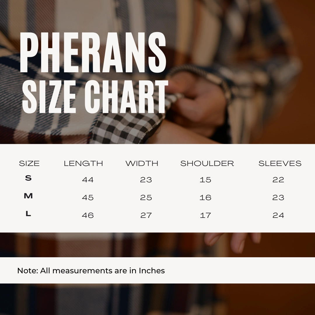 baraqah female winter pheran size chart 