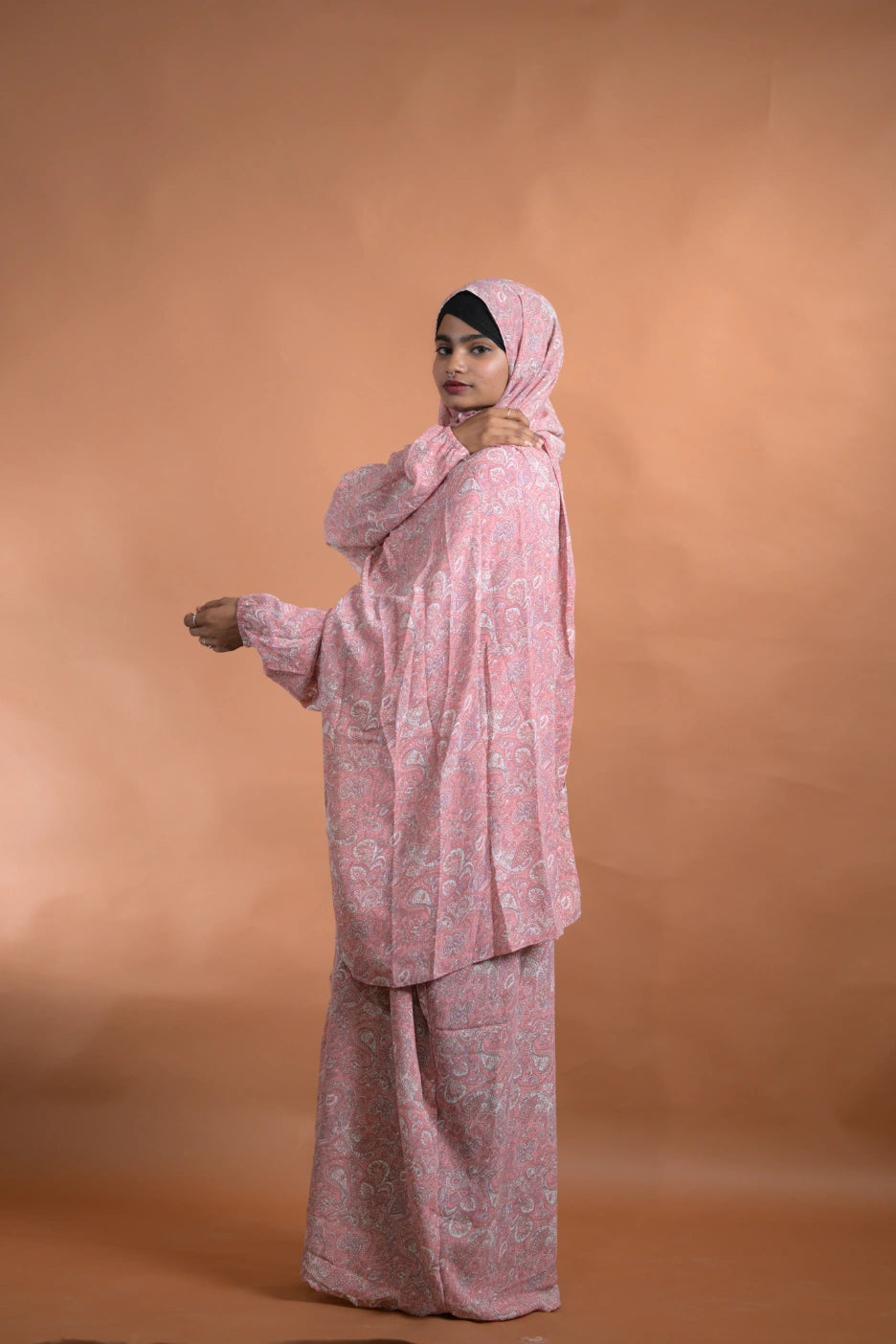 baraqah female pink floral prayer abaya for women