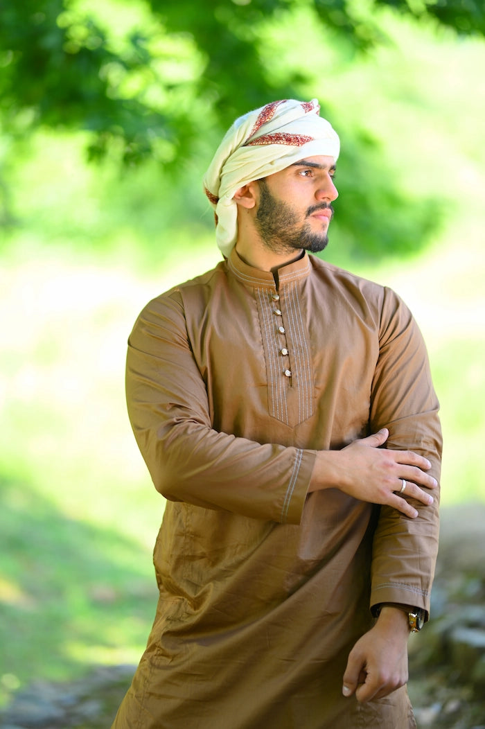 baraqah men glossy brown summer kurta pajama 