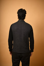 Black with White Micro Check Woollen Waistcoat for men 
