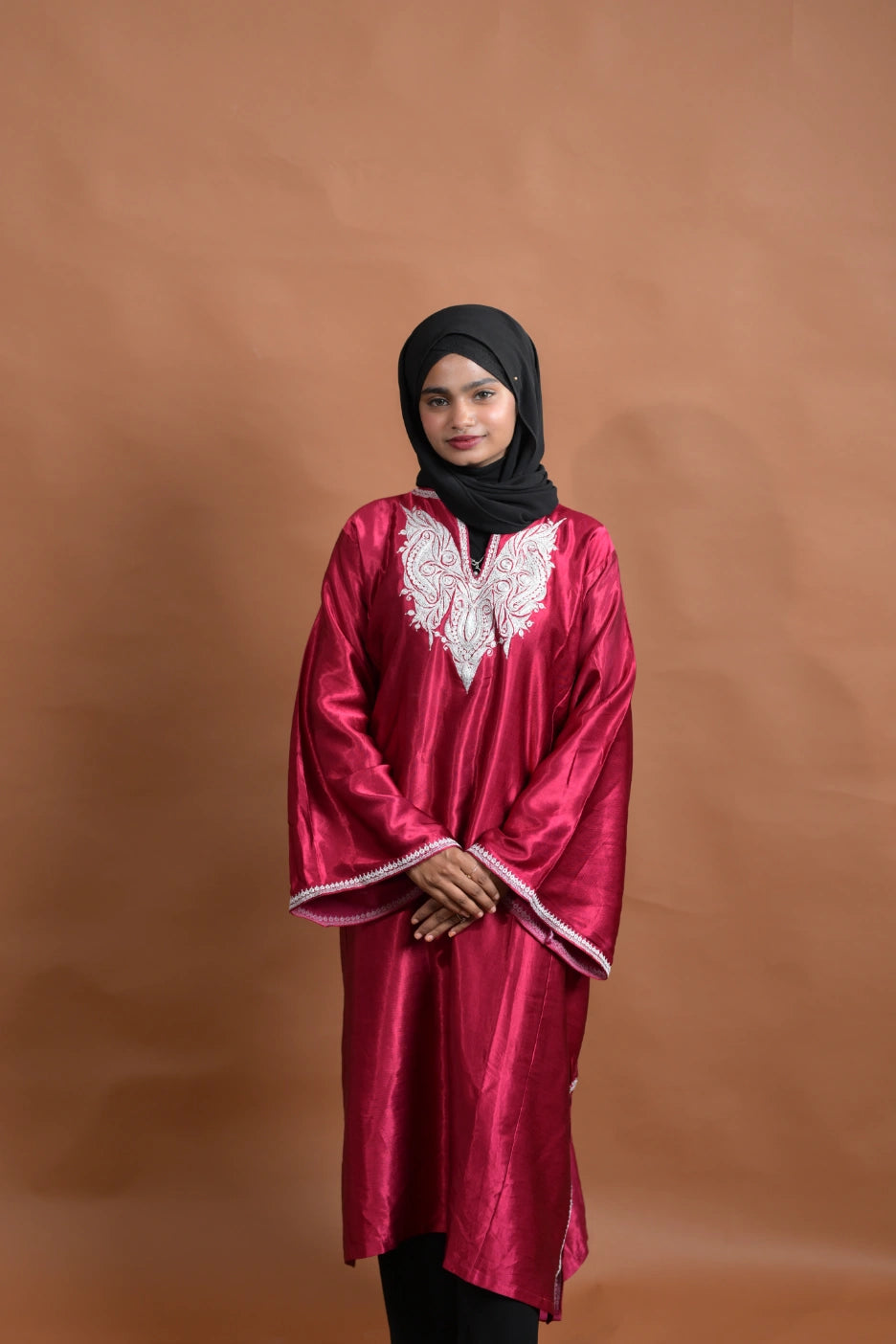 baraqah female pink silk kashmiri traditional pheran for women