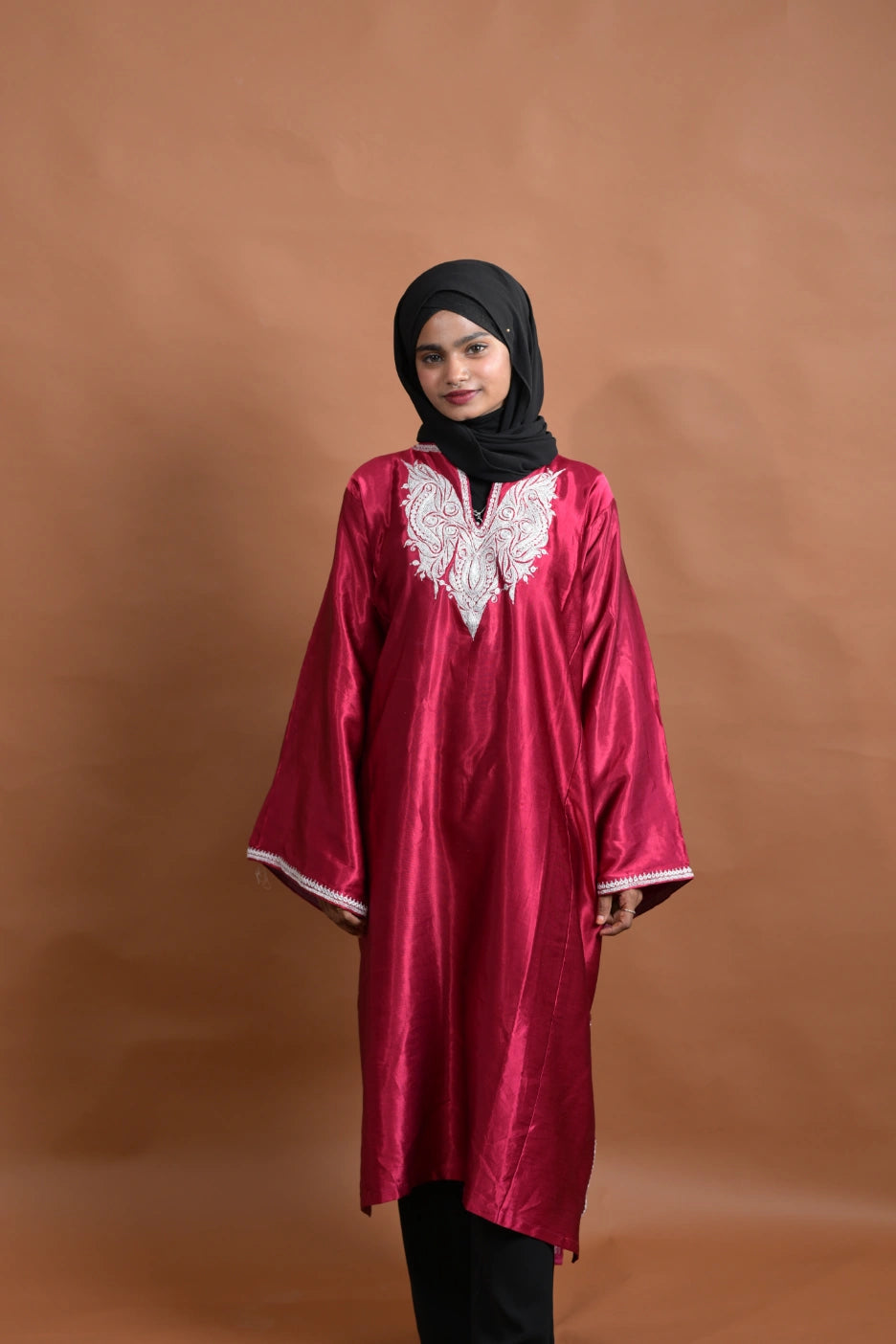 baraqah female pink silk kashmiri traditional pheran for women