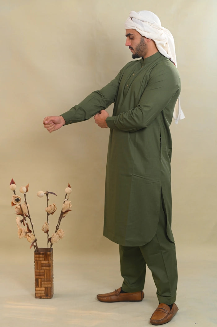 baraqah olive green kurta pajama for men 