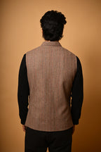 Warm Beige with Brown Pinstripes Woollen Waistcoat
