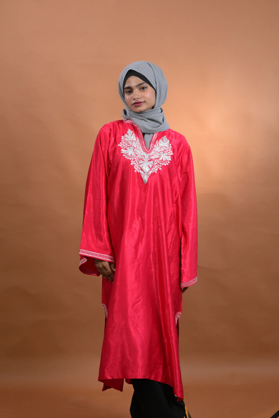 baraqah female pink silk kashmiri traditional pheran for women