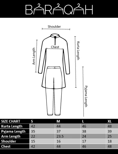 baraqah men kurta pajama size chart