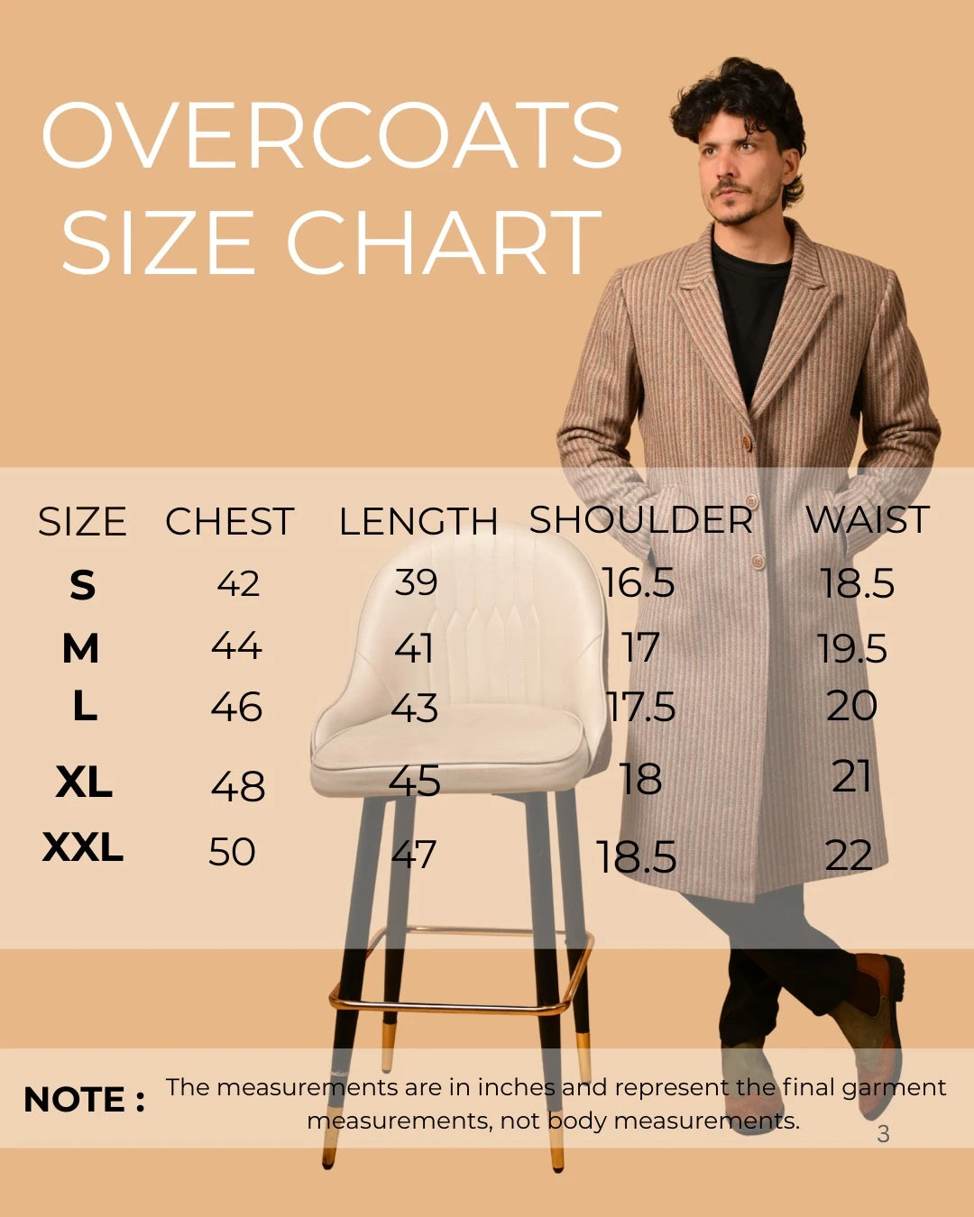 baraqah men winter overcoat size chart